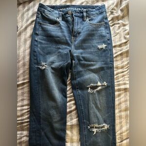 American Eagle Outfitters High Rise Distressed Jeans - Dark Blue